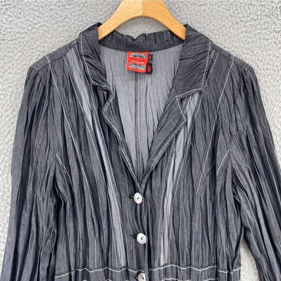 Simon Chang Blazer Womens 14 Gray Pleated Button Up Pockets Lightweight Office - Picture 2 of 10